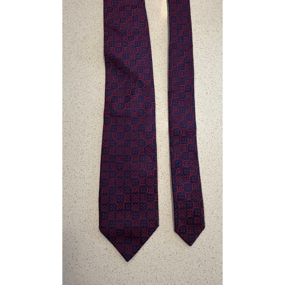 Charvet Place Vendome Silk Wool Medallion Tie Burgundy Navy Blue Made in France